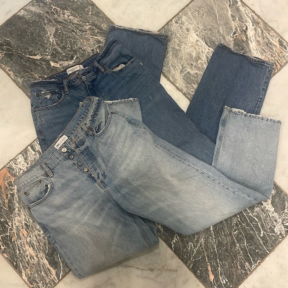 Abercrombie and Fitch 90s relaxed Jean high rise and Zara high rise button fly 8